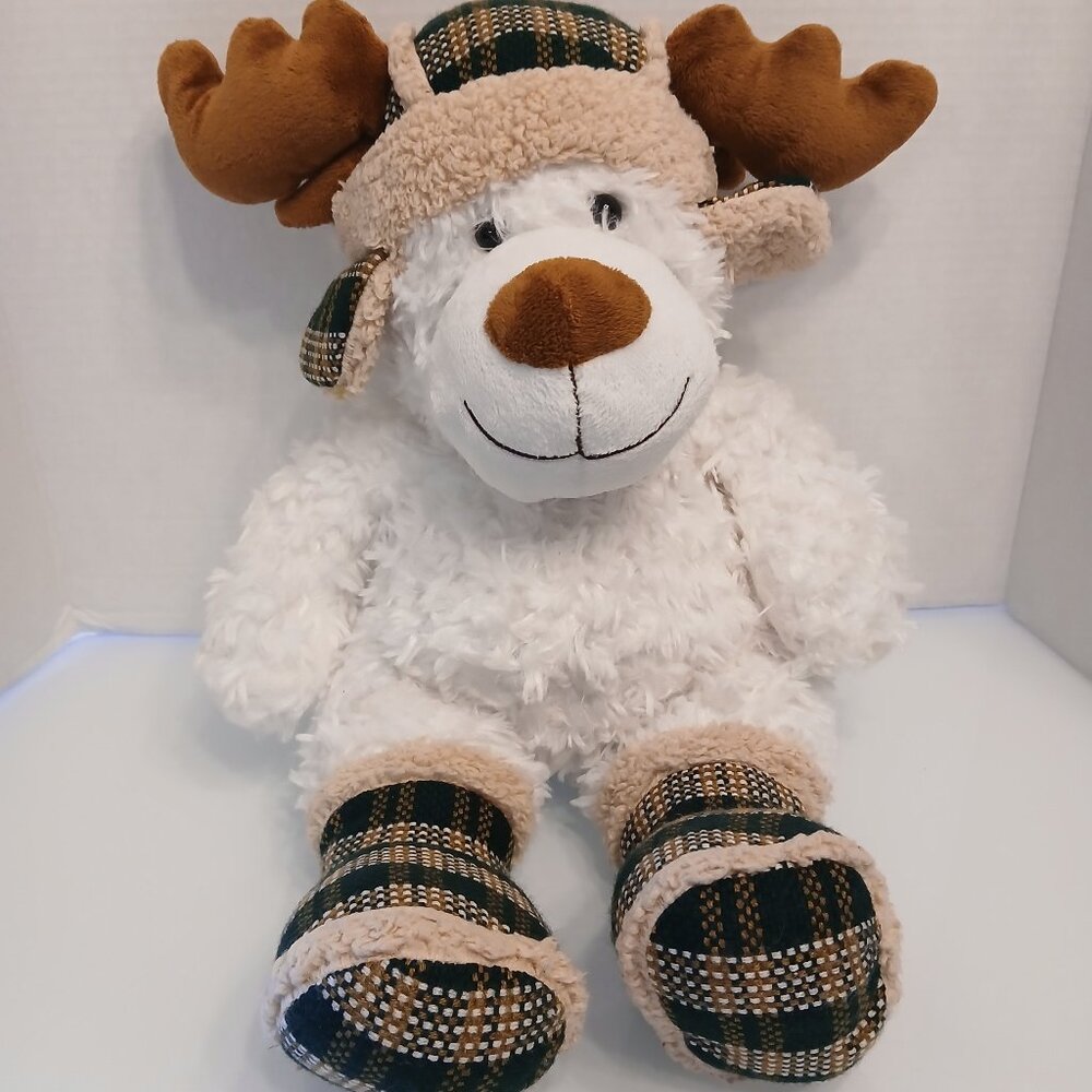 Dan Dee 2012 White Plush Reindeer Collectors Choice Plaid Hat And Winter Boots